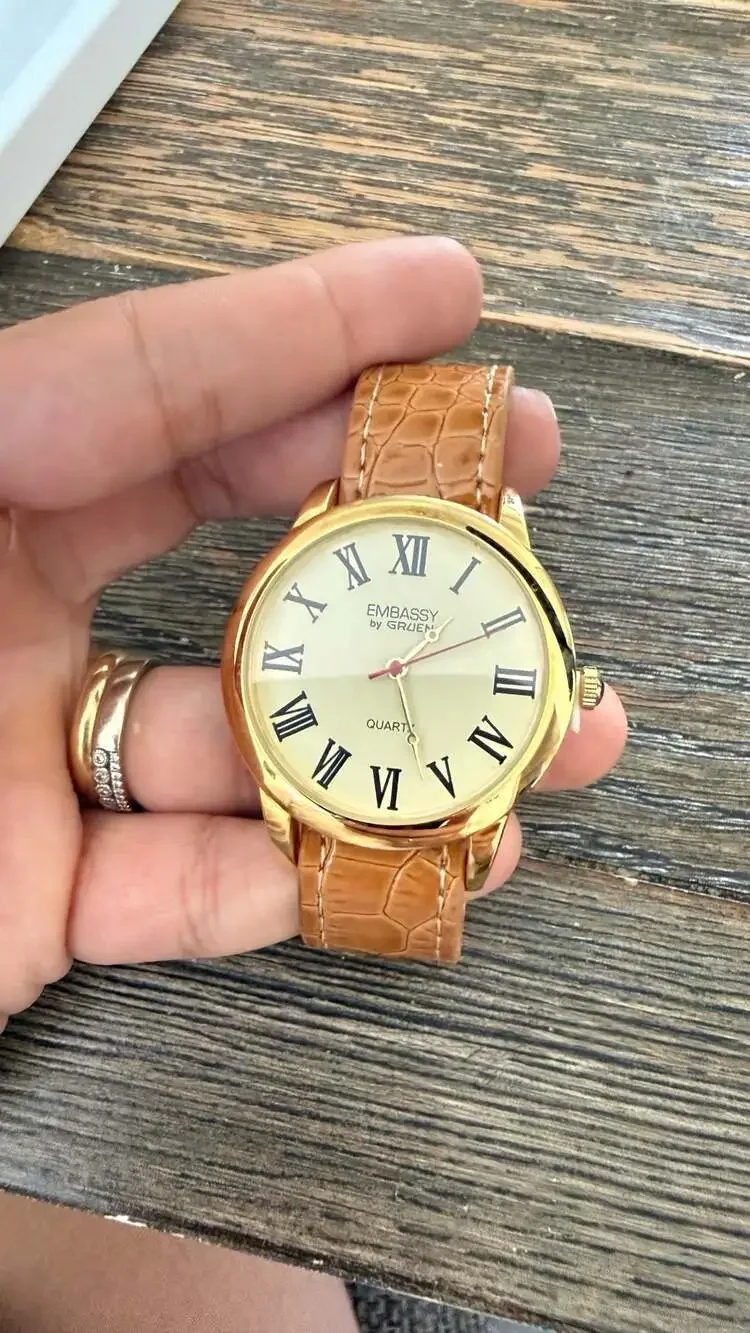 Embassy by Gruen Unisex Gold-Tone Roman Numeral Quartz Watch